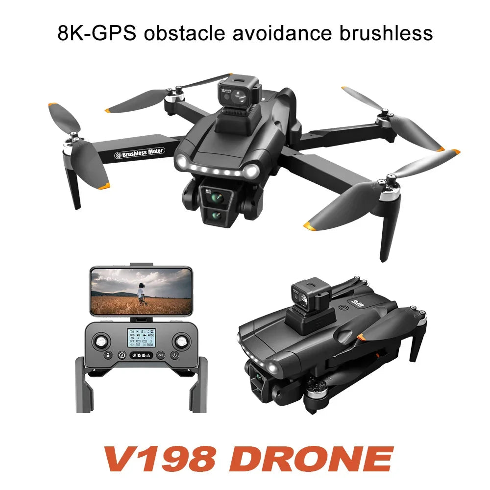 V198 MAX PRO Drone GPS 8K Professional With HD Camera 5G WIFI FPV Brushless RC Quadcopter Obstacle Avoidance Automatic Return