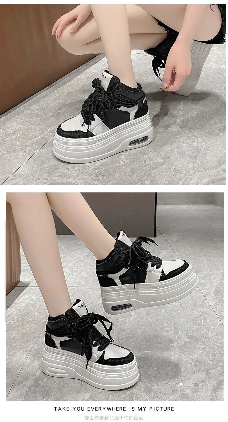 Chunky Sneakers for Women Comfort High Top 8cm Platform Height Increasing Sports Shoes Basketball Non-slip Trainers Walking Shoe