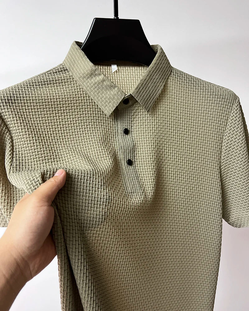 Asian Sizes Golf shirt Summer New Men's Lop-up Hollow Short-sleeved Polo Shirt Ice Silk