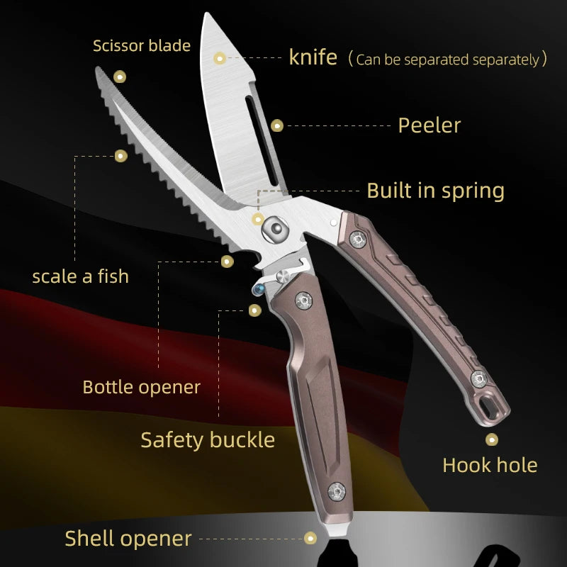 Stainless Steel Sharp Bone Breaking Scissors Kitchen Scissors Multifunctional Automatic Bouncing Powerful Chicken Bone Scissors