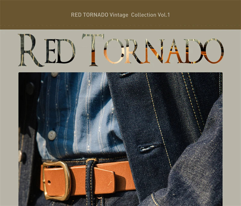 Red Tornado 12oz Slim Straight Jeans Rinsed Spring Men's Red Selvedge Denim Pants GT-0003