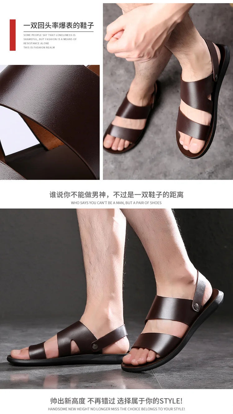 New Dad Sandals Summer 2023 Slippers Dual Soft Sole Versatile Casual Leather Sandal Shose Men Fashion Outdoor Adult Slip On