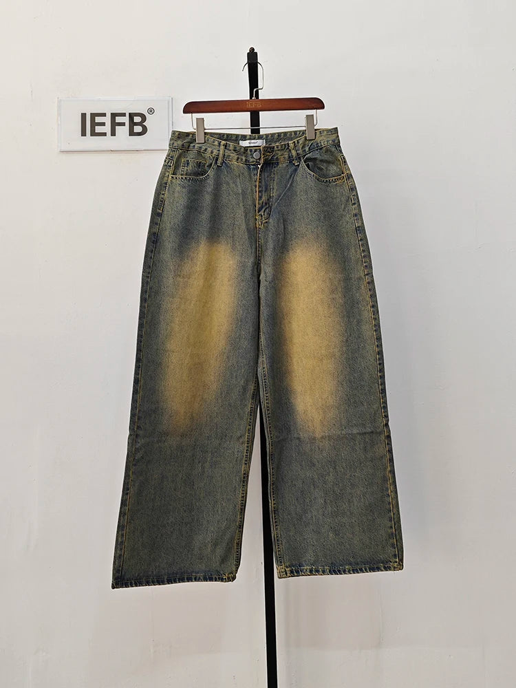 IEFB Vintage Men's Baggy Jeans Autumn New Wearproof Straight Tube Denim Pants Fashion Street Korean Style Casual Clothing 9C1443