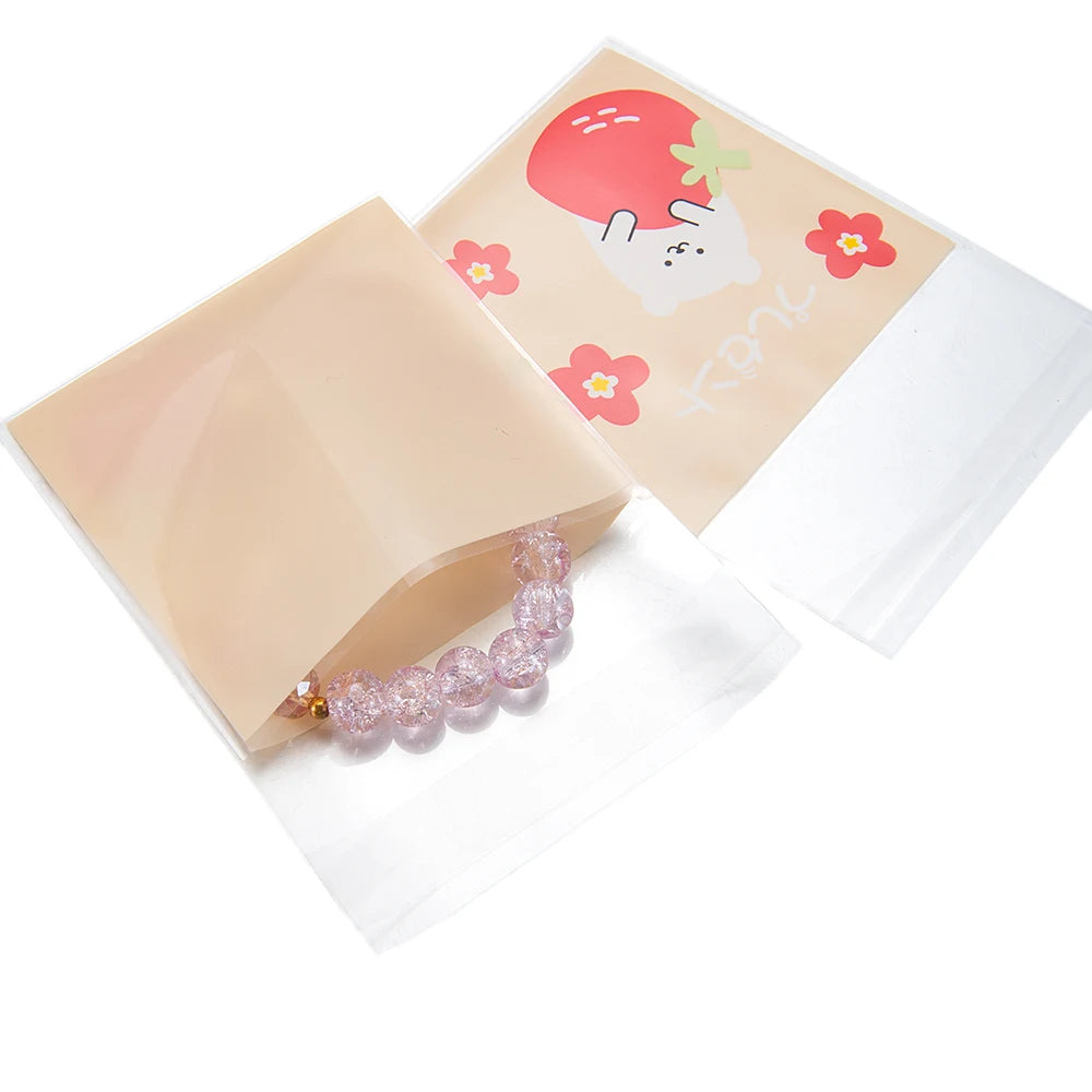 50pcs Cute Cartoon Print Adhesive Bags Transparent Self Sealing Plastic OPP Bags for DIY Jewelry Retail Dispaly & Packaging