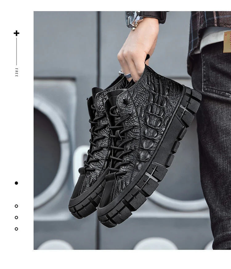 Autumn Shose Men Casual Tennis Sports Shoes 2022 New Boots Crocodile Pattern Styles Cotton Warm Korean High Sapatillas Hombre