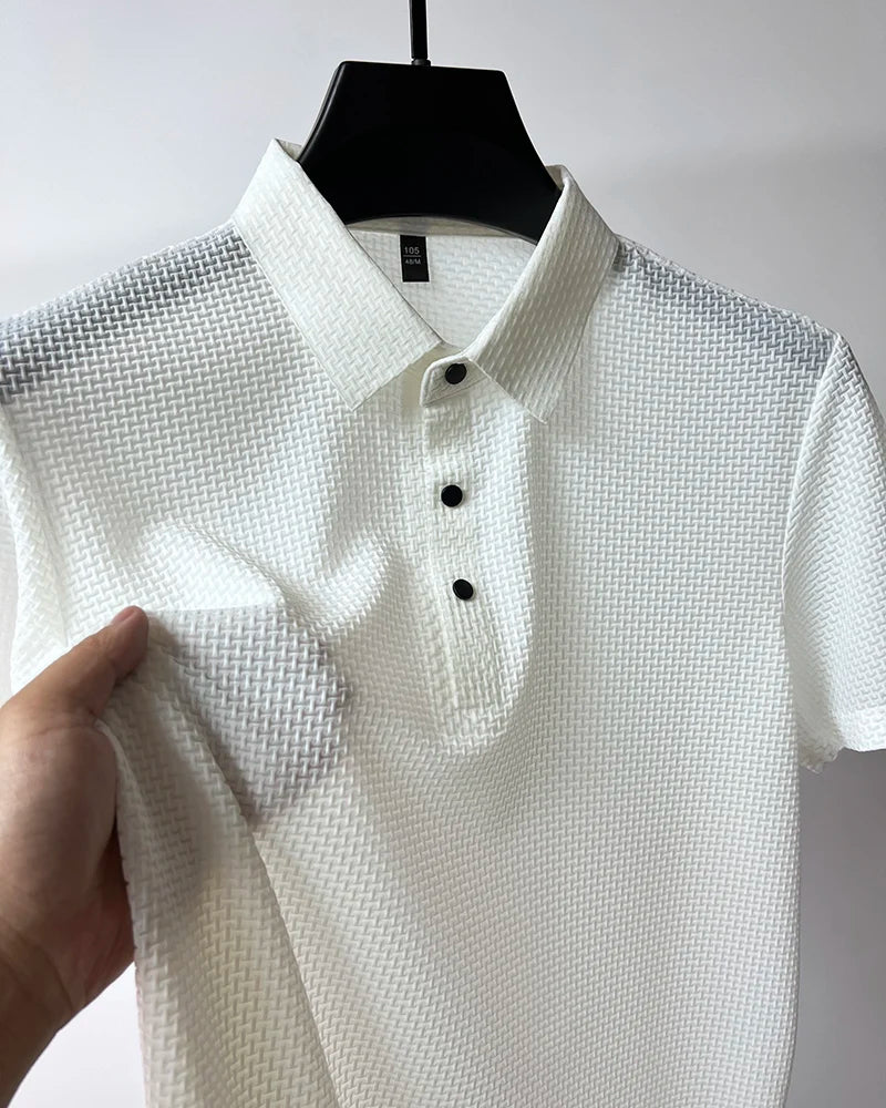 Asian Sizes Golf shirt Summer New Men's Lop-up Hollow Short-sleeved Polo Shirt Ice Silk