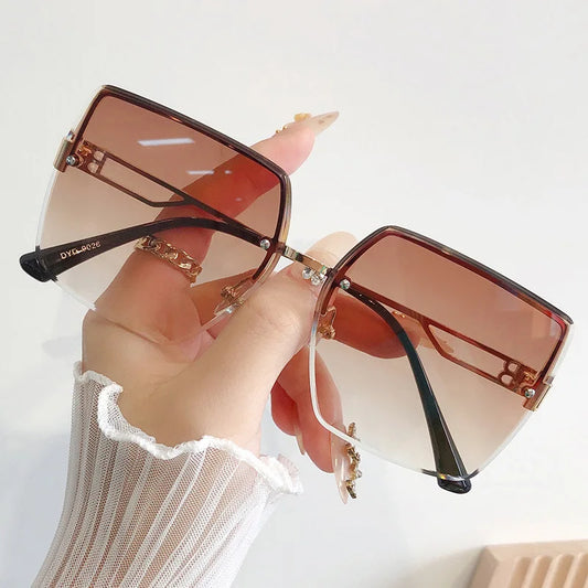 Classic Vintage Square Sunglasses Woman Gradient Mirror Frameless Sun Glasses Female Retro Fashion Rimless Oculos De Sol