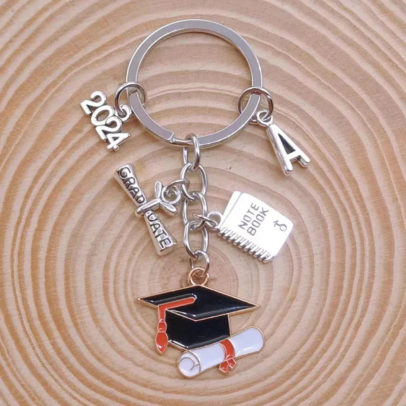 2024 New A-Z Graduation Ceremony Keychain, Cute Enamel Doctoral Hat Keychain Commemorative Graduation Ceremony