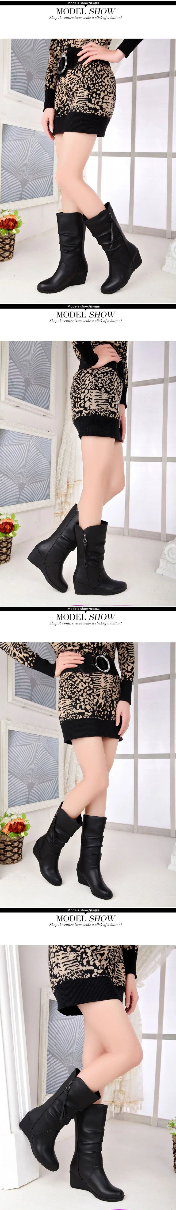 Winter Warm Fur  Boots Womens  Boots High Heels Side Zipper Female Shoes Black Woman Boots Shoes Wedge Boots Shose Women