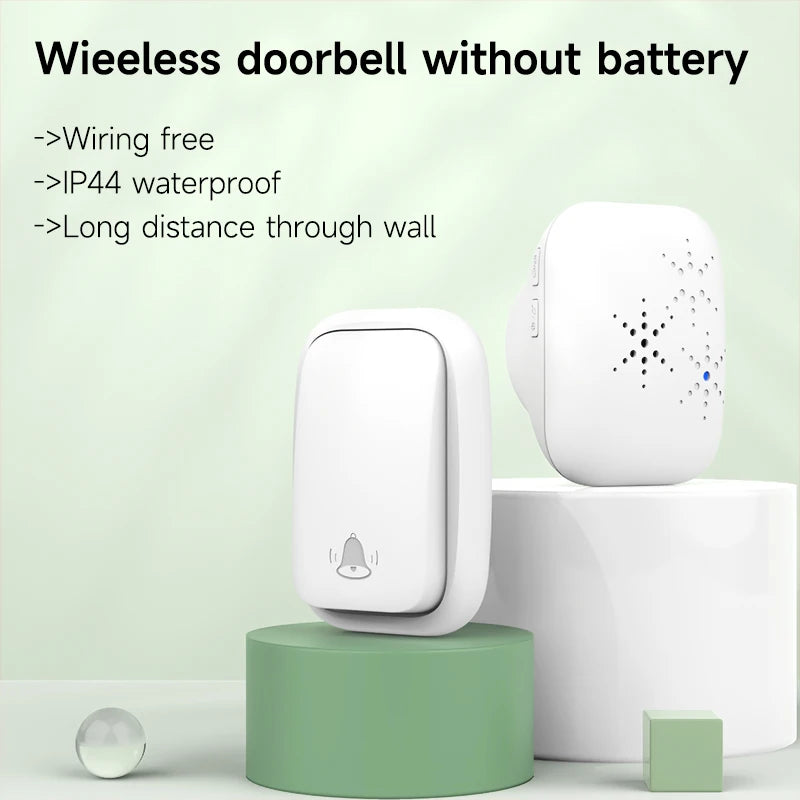 RF433MHz No Battery Homehold Wireless Self-Powered Waterproof Door Bell 150M Range Large Volume Remote Control Kinetic Doorbell