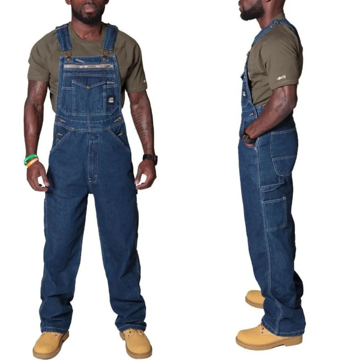 Kakan - New European and American Men's Shoulder Strap Jeans Men's Clothing, Blue Multi Pocket Torn Jumpsuit Long Jeans K34-722