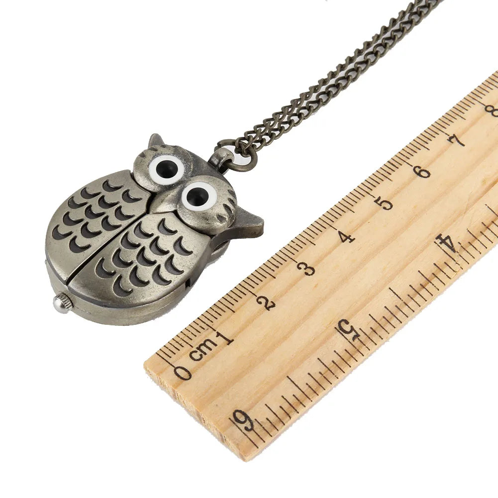 Fashion Vintage Men Women  Alloy Retro Owl Shape Clock Pendant Long Necklace Chain Watches Birthday Gifts