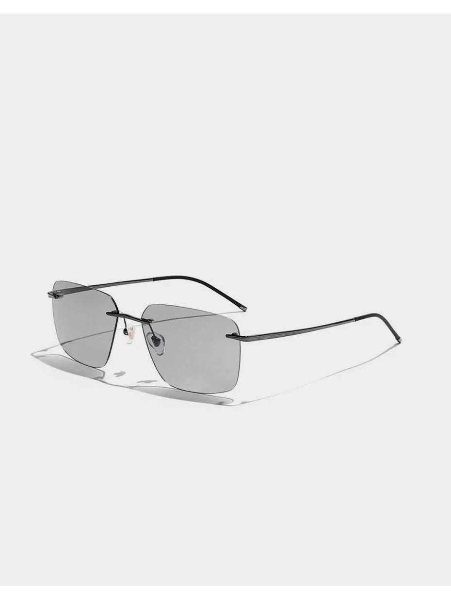 CAPONI Pure Titanium Photochromic Sunglasses Rimless Polarized Driving Men's Sun Glasses Ultra Light UV400 Brand Shades BS28923