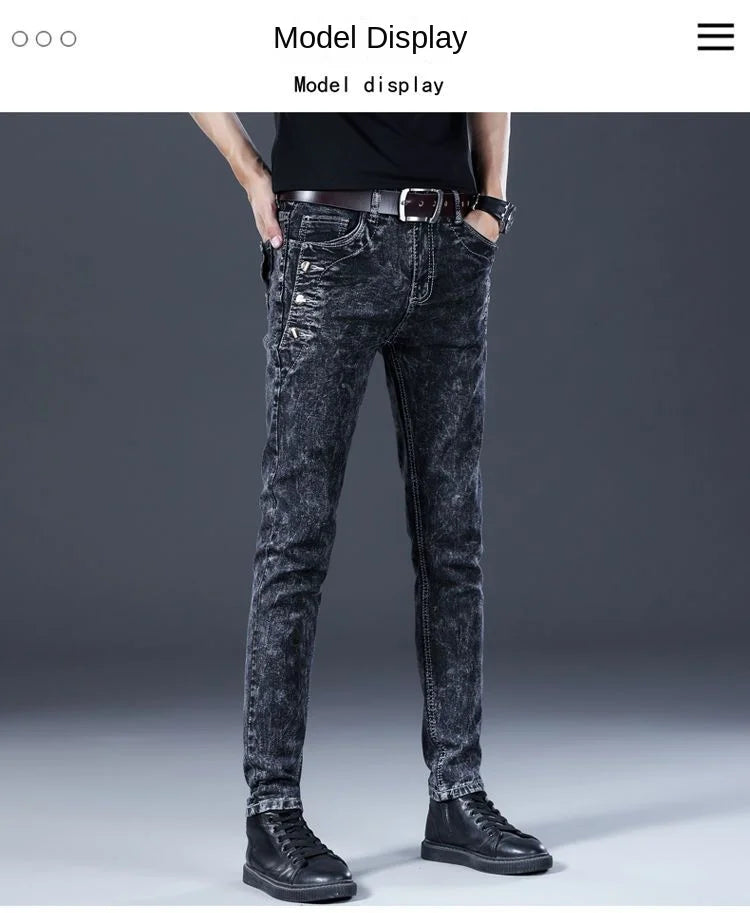 Fashion Stylish Korean Style Clothes Classic Kpop Streetwear Luxury Slim-Fit Smoke Gray Men's Jeans Casual Cowboy Pants for Men