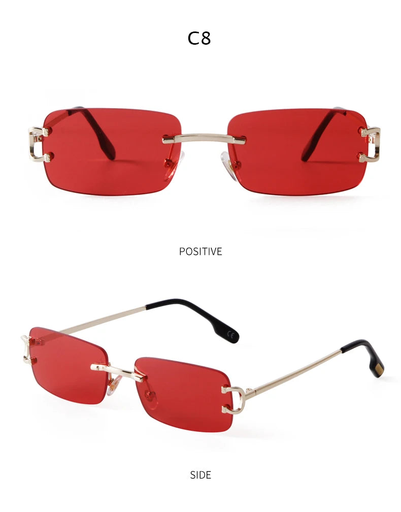 Blue Rimless Rectangle Sunglasses Men 2023 Brand Design Metal Fashion Square Sun Glasses for Women Gradient Lens Frameless UV400