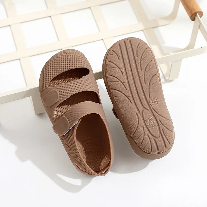 Children Sandals Hollow Out Closed Toe Beach Shoes Breathable Candy Color Roman Sandals for Boys Girls Soft Non-slip Kids Shoes