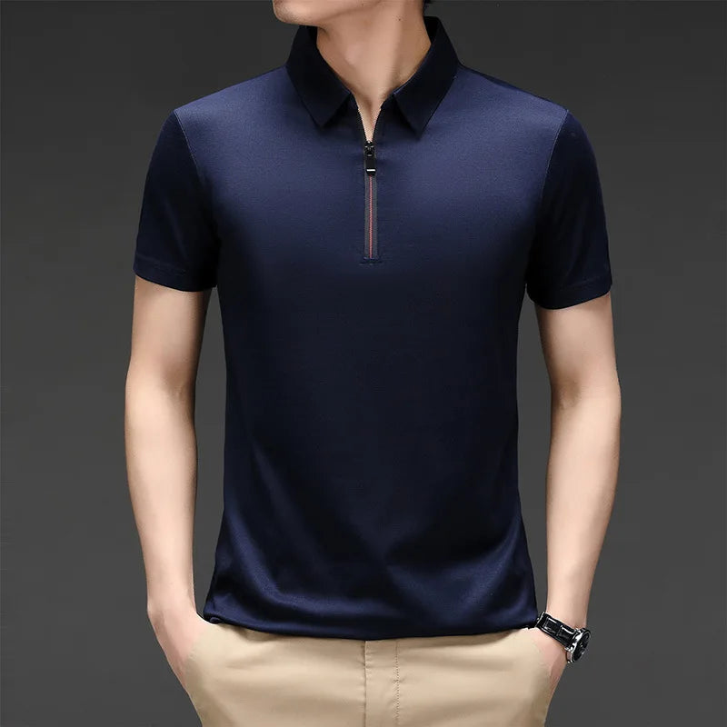 2023 Summer Men's Ice Silk Cool Polo Short Sleeve T-shirt Large Thin T-shirt Short Sleeve Polo Shirt Business Casual Shirt