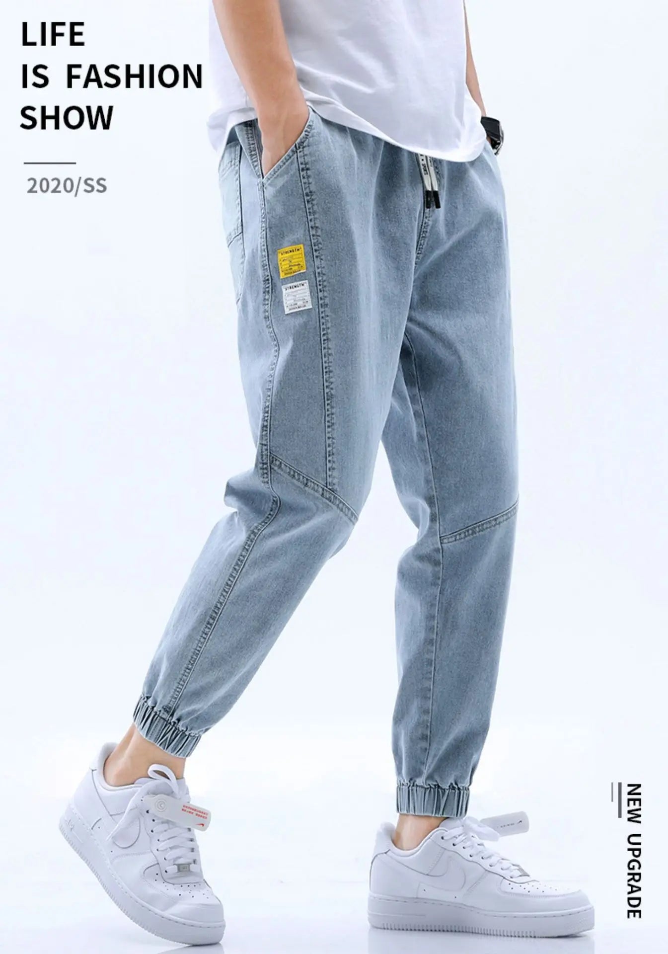 2024 Summer Men's Jeans Jogger Thin Harem Pants Cotton Banded Pant Korea Style Light Blue Hip Hop Beam Feet Casual Trousers Male