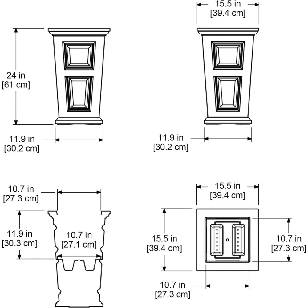 Planter 2 Pack, 24in Tall Planters - Black - Built-in Water Reservoir, Flowerpot