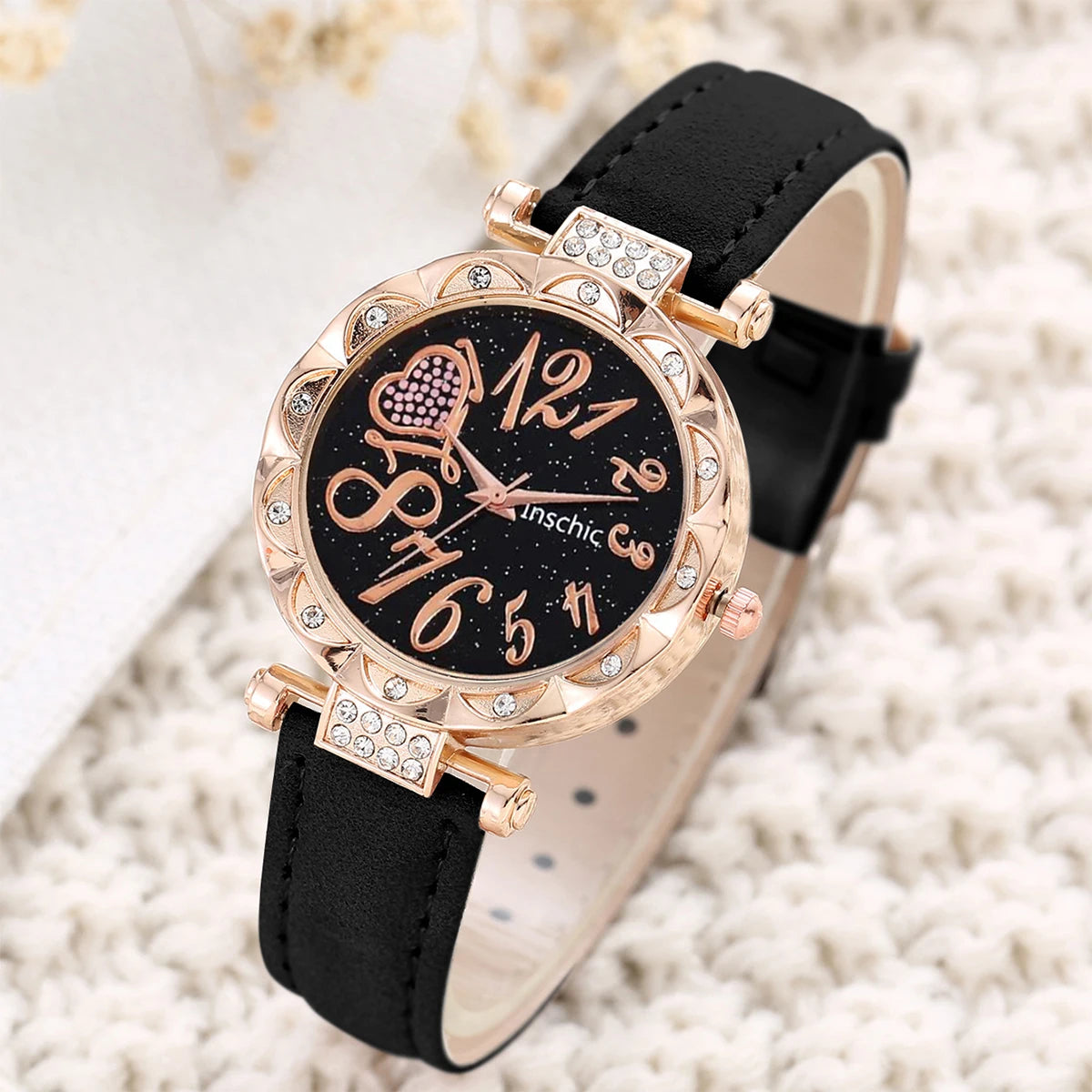 Women Luxury Watch Ring Necklace Earrings Rhinestone Love Dial Fashion Wristwatch Female Casual Ladies Watches Set Clock