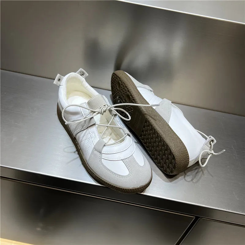 2024 Women Spring Summer New Soft Leather Korea Y2k Designer Casual Ballet Sports Athletic Training Flat Sneakers Female Shoes