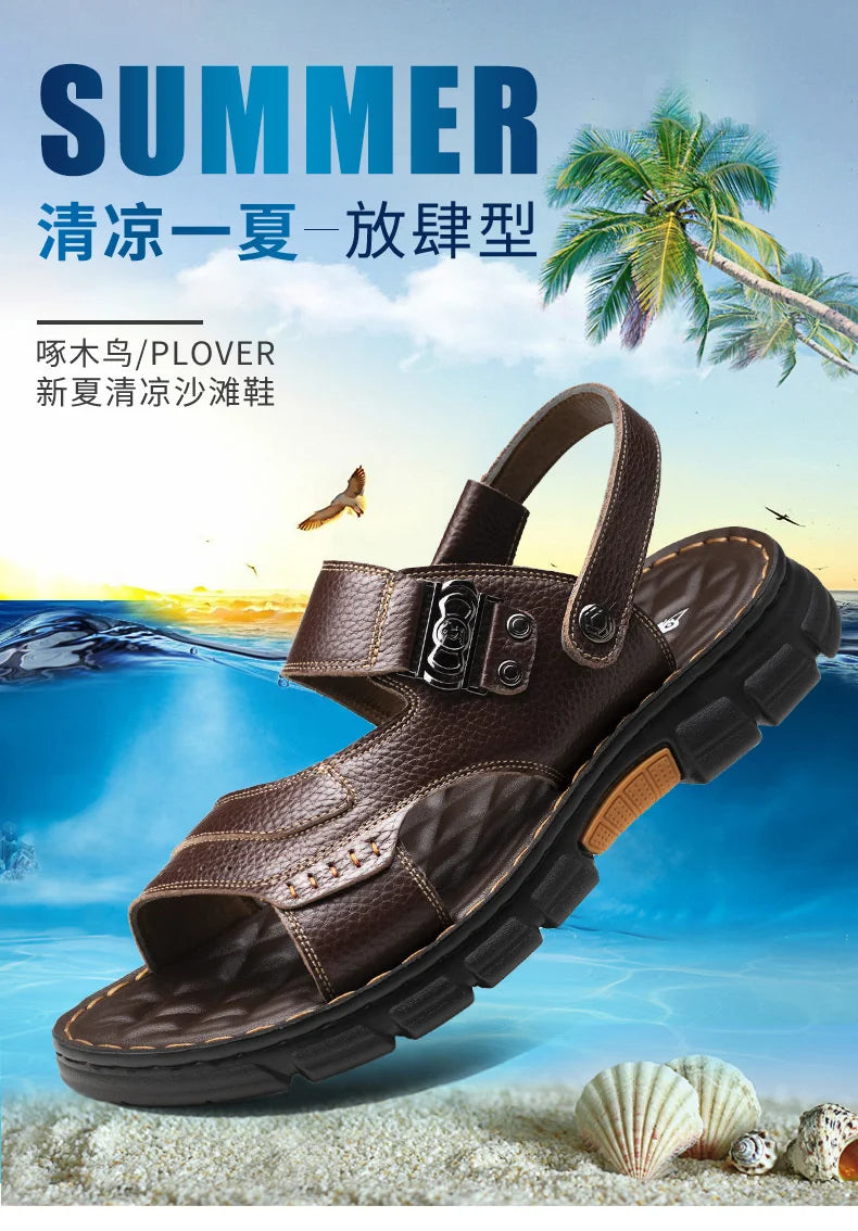 Sandals Shose Men Casual Shoes Summer Breathable Non-slip Antiskid Leather Flat Beach Plover Top Men's Debardeur Homme