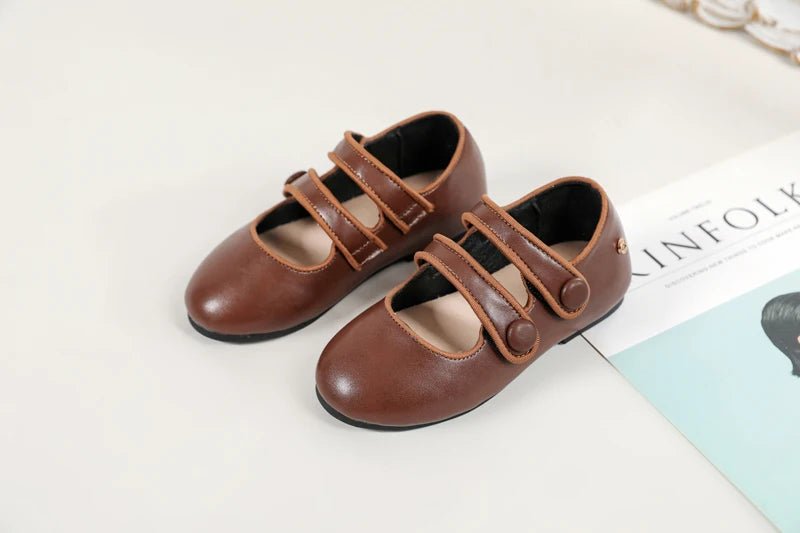 AS New Kids Shoes Children Leather Shoes Baby Girls Shoes Toddler Fashion Brown Flats Boys Moccasin Slip On Loafers Mary Jane