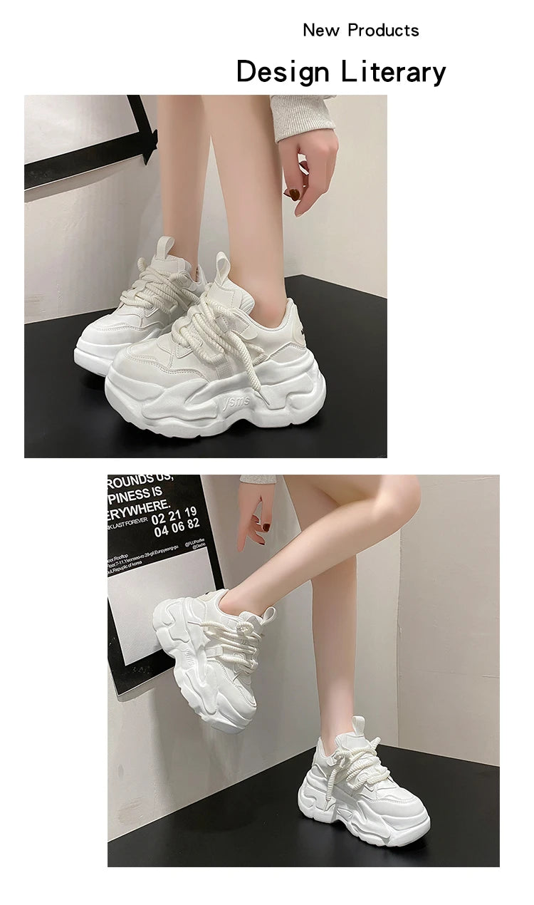 New Fashion High Platform Sneakers Women Spring Autumn Lace Up Comfort Ventilate Wedges Height Increasing Shoes Footwear