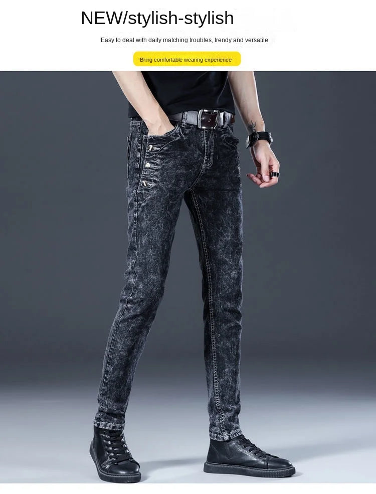 Fashion Stylish Korean Style Clothes Classic Kpop Streetwear Luxury Slim-Fit Smoke Gray Men's Jeans Casual Cowboy Pants for Men