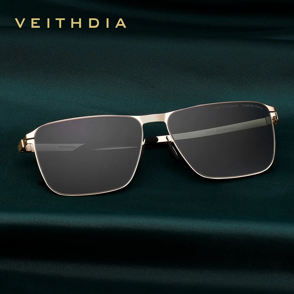 VEITHDIA Brand Men's Sunglasses Square Stainless Steel High-Definition Nylon Lenses Polarized Glasses With UV400 Protection 8210