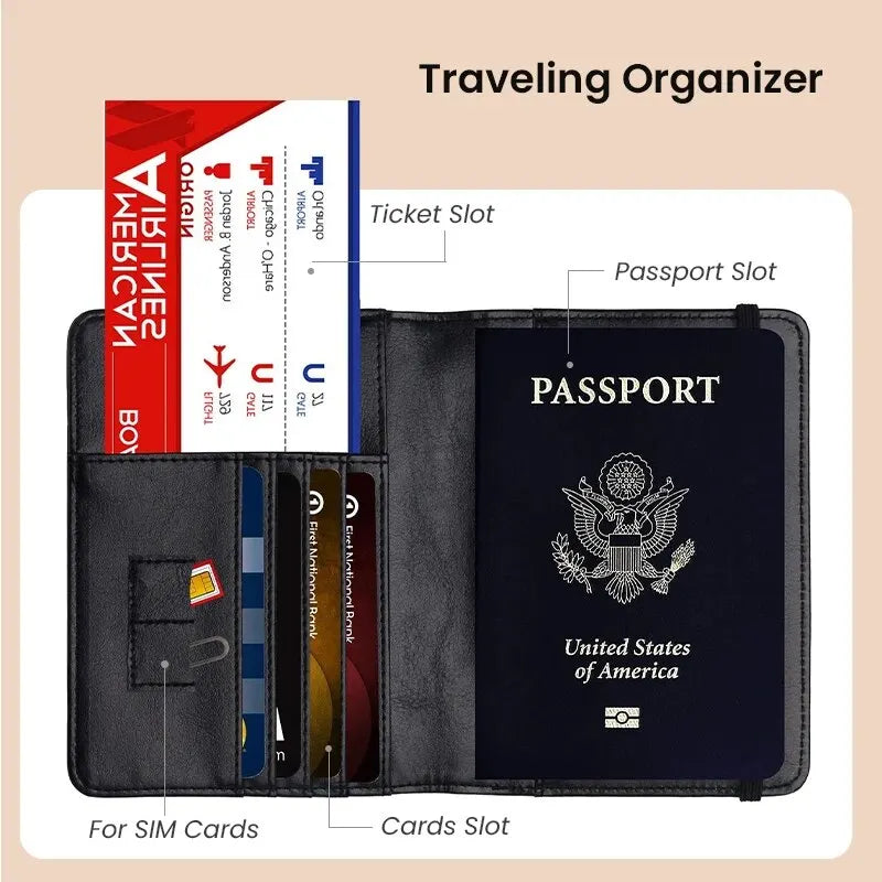 RFID-Blocking Passport Holder Wallet - PU Leather Cover for Men & Women, Card Holder, Travel Essential for Family Vacations