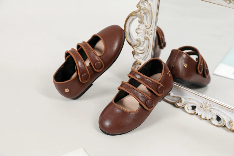 AS New Kids Shoes Children Leather Shoes Baby Girls Shoes Toddler Fashion Brown Flats Boys Moccasin Slip On Loafers Mary Jane