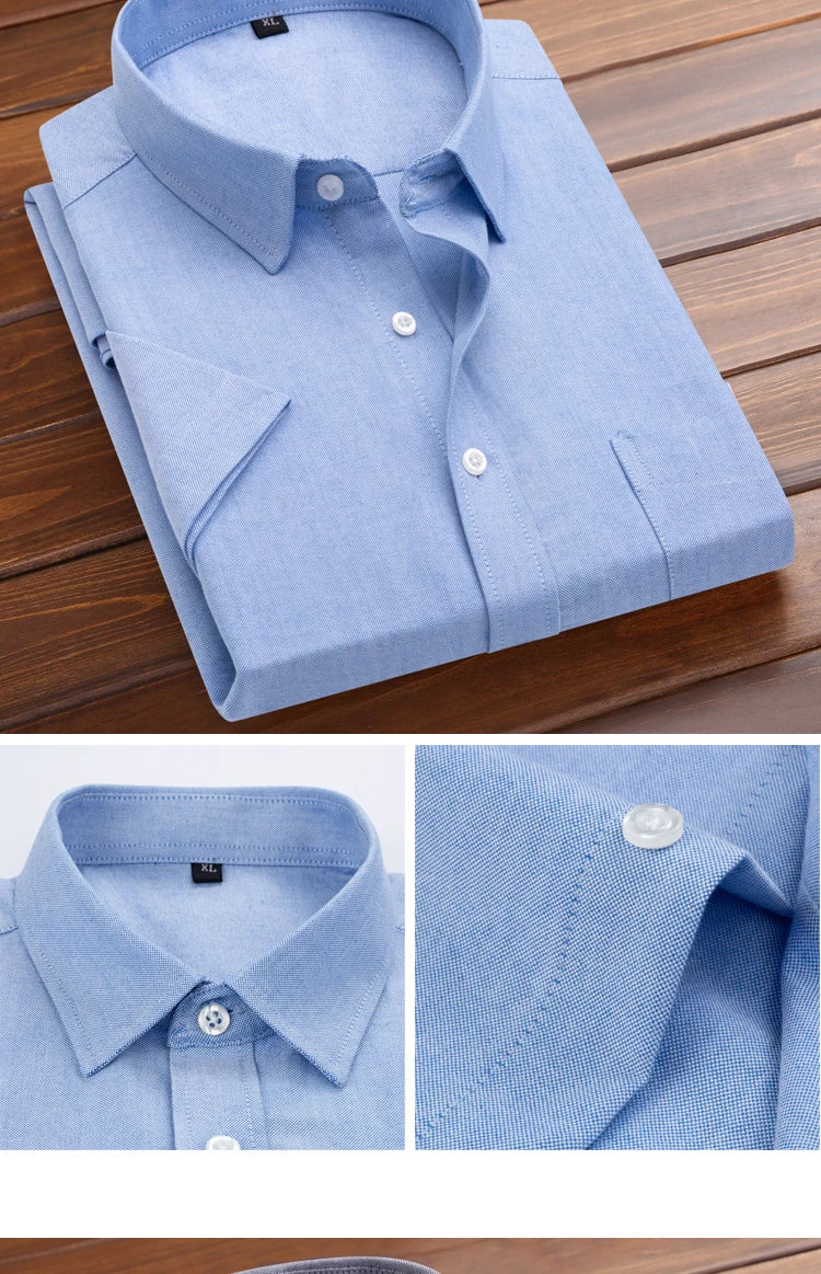 Plus Size 5XL-M Men's Short Sleeve Shirt Summer High-Quality Cotton Business Lapel Shirt New Casual Non Ironing Slim Solid Color