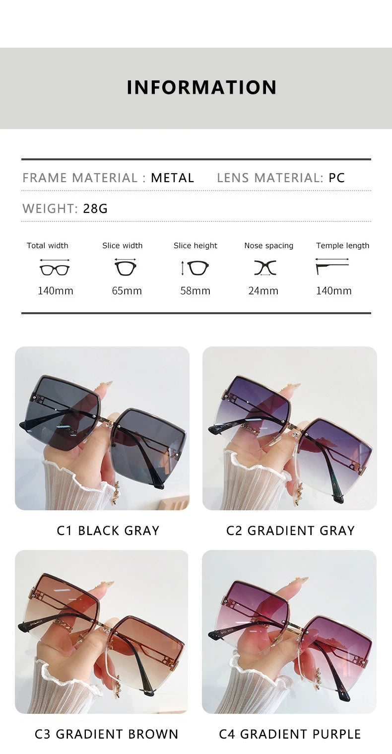 Classic Vintage Square Sunglasses Woman Gradient Mirror Frameless Sun Glasses Female Retro Fashion Rimless Oculos De Sol