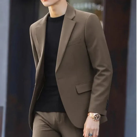 Single-breasted Men's Fashionable Western-style Suit Top Casual Autumn Trendy Long Sleeve Solid Color Blazer