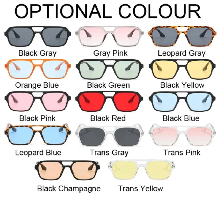 KLASSNUM Sunglasses For Men Women Brand Design Sun Glasses Retro Double Bridges Square Frame Color Lens Anti UV400 Shades New In