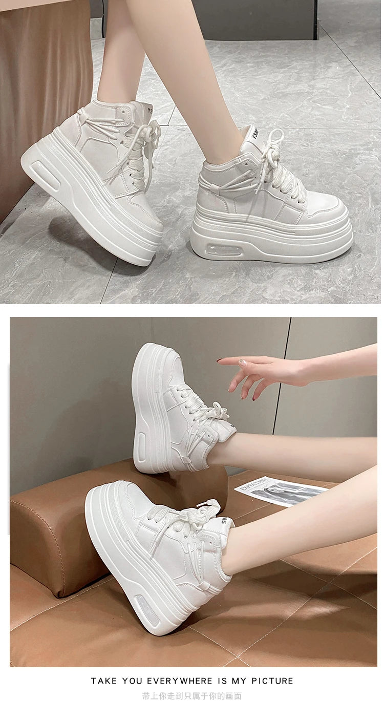 Chunky Sneakers for Women Comfort High Top 8cm Platform Height Increasing Sports Shoes Basketball Non-slip Trainers Walking Shoe