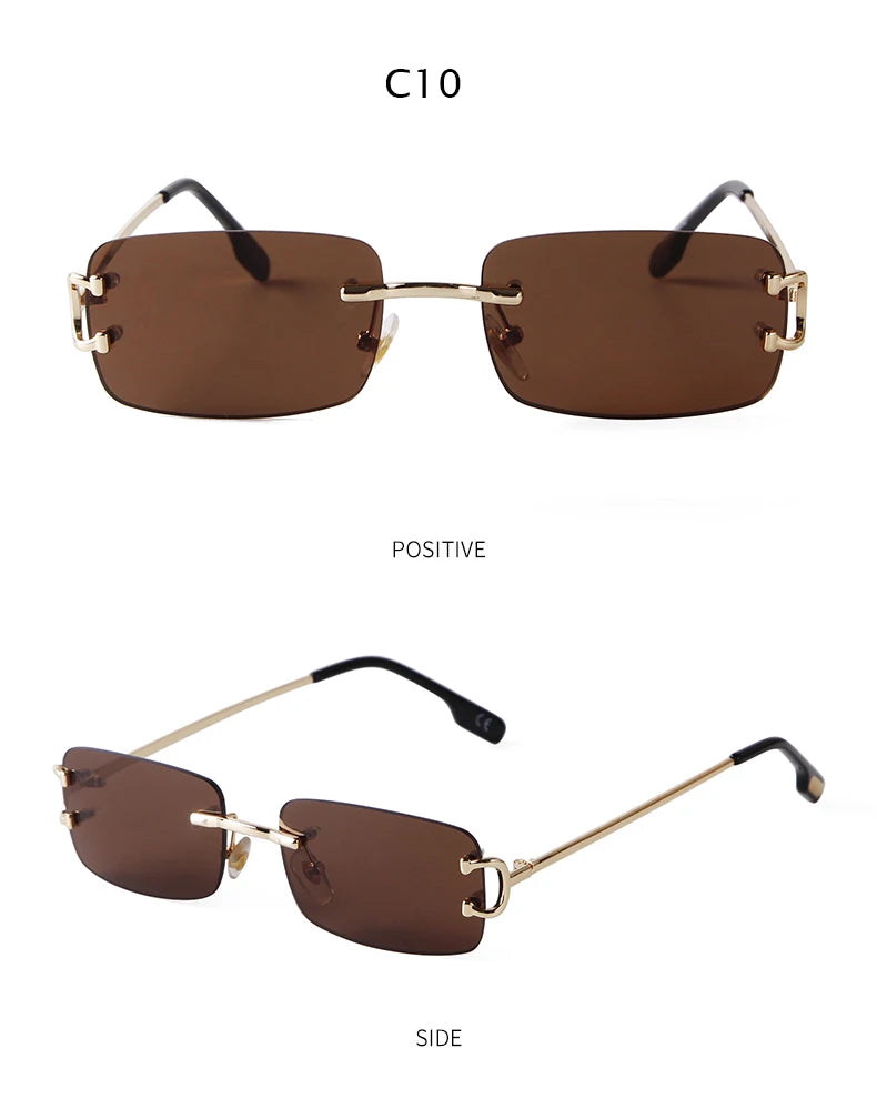 Blue Rimless Rectangle Sunglasses Men 2023 Brand Design Metal Fashion Square Sun Glasses for Women Gradient Lens Frameless UV400