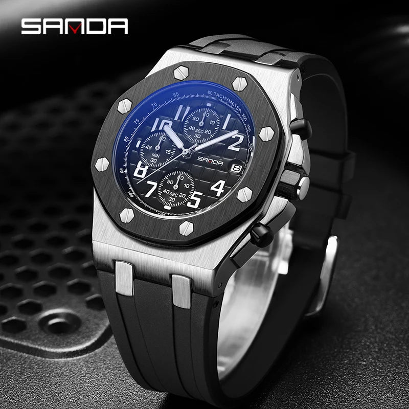 Fashion Sanda Top Brand Business Quartz Men Watch New Hot Selling Sport Luxury Three Eyes Six Needle Dial Waterproof Luminous