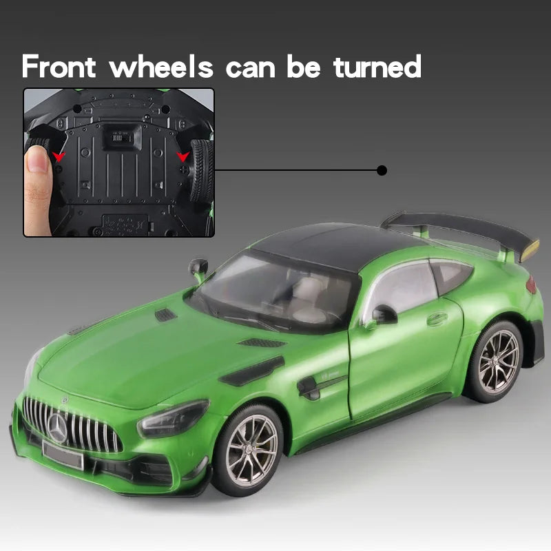 Large 1/18 Mercedes Benz AMG Gtr Model Car Metal Diecasts Vehicle Collectable Hobbies Sound & Light Miniature Toy For Boys Child