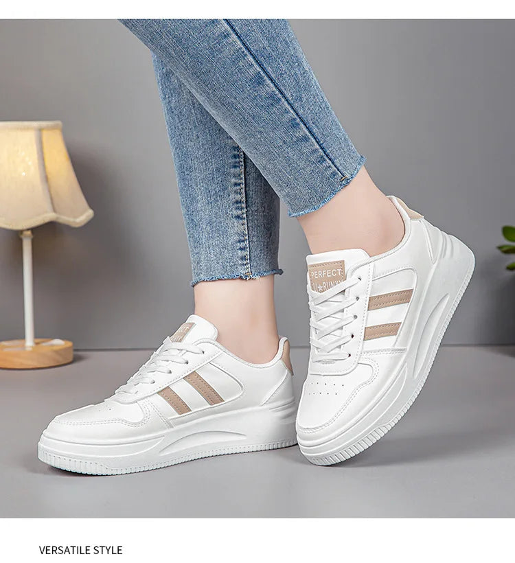 Thick sole white shoes Trendy flat shoes for women Comfortable, breathable vulcanized  2024 new sneakers  woman designer shoes