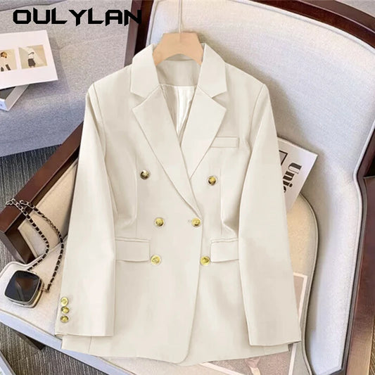 Woman Spring Autumn New in Solid Color Long Sleeve Tailored Collar Slim Fit Fashionable Loose Suit Slimming Top Size S-3XL