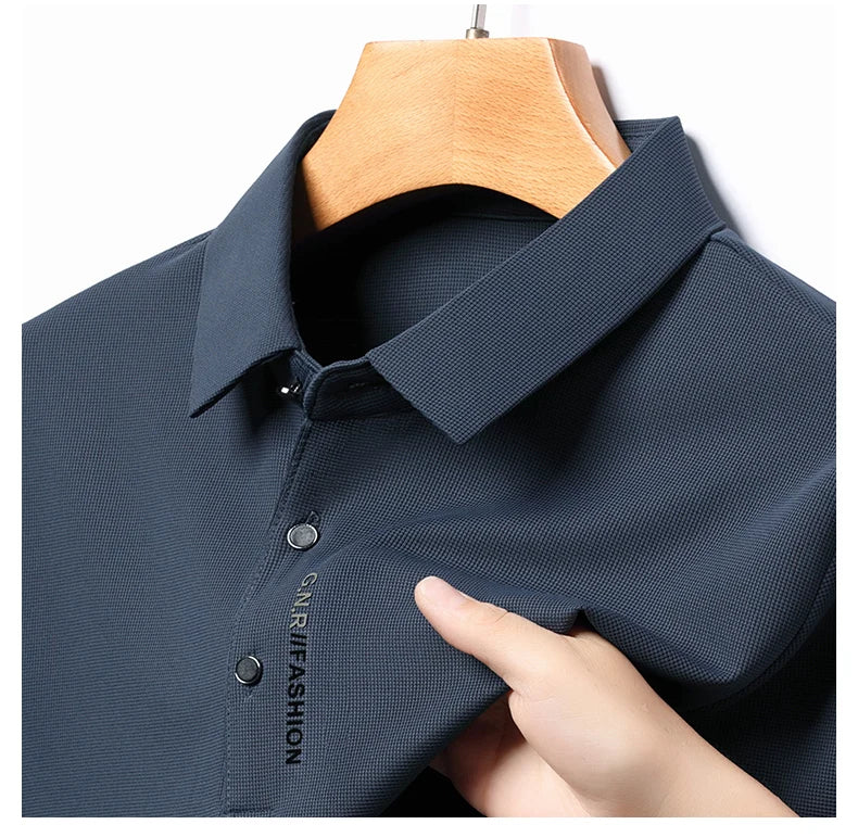 2024 Autumn New Men's Long-sleeved Polo Shirt Business Casual Slim Elastic Top Fashion Classic Solid Color Male Brand Tees