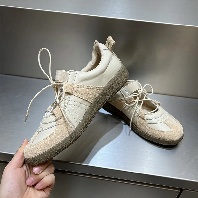 2024 Women Spring Summer New Soft Leather Korea Y2k Designer Casual Ballet Sports Athletic Training Flat Sneakers Female Shoes