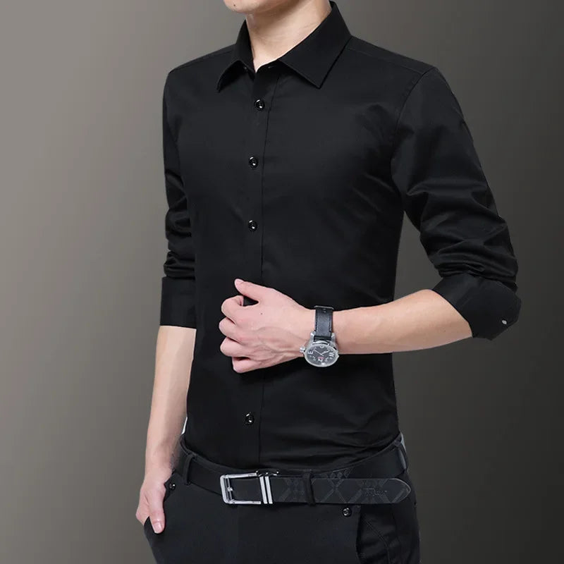 Korean Style Slim Fit Long Sleeve Shirt For Men Casual Trendy Grey Colour Straight Cut Regular Fit Clothing For Spring Autumn