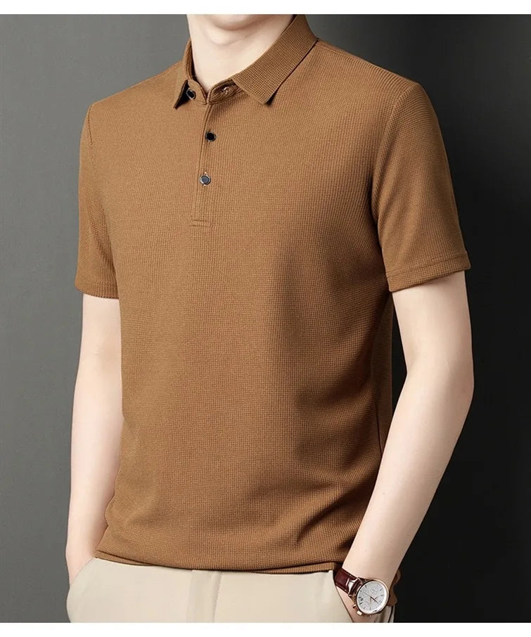 7 Colors Men's Short Sleeved Lapel Polo Shirt  Loose Fitting Men's Trendy Top Summer Solid Color T-shirt