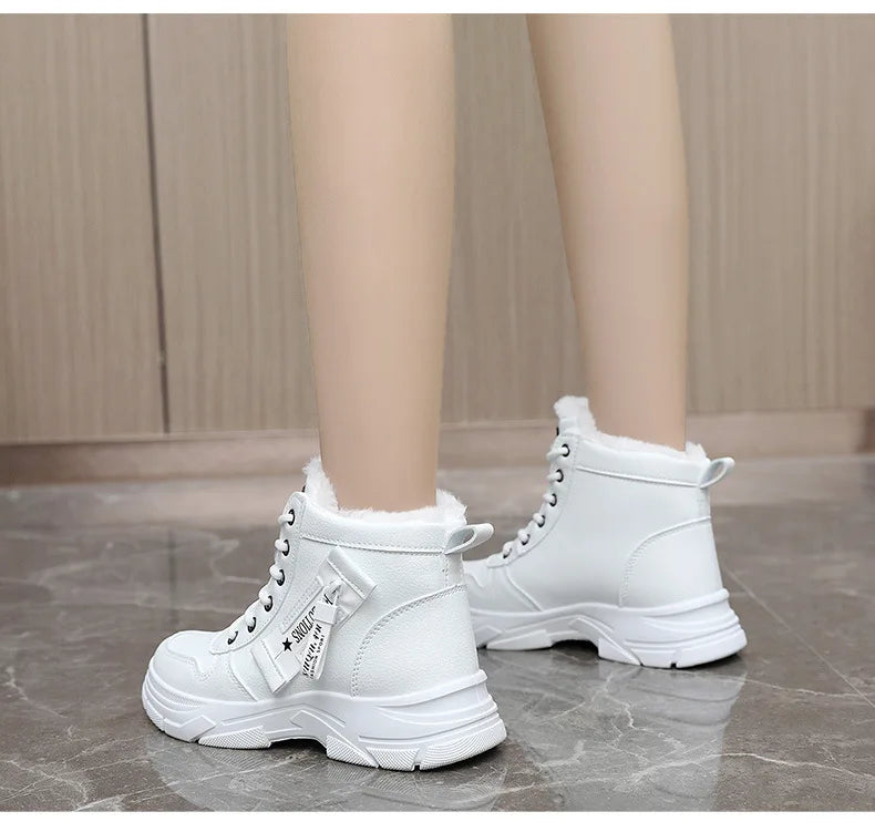 2023 New Winter Thick-soled Women Sneakers Warm Plus Velvet Cotton Shoes Large Size 42 Height-increasing Platform Women's Shoes