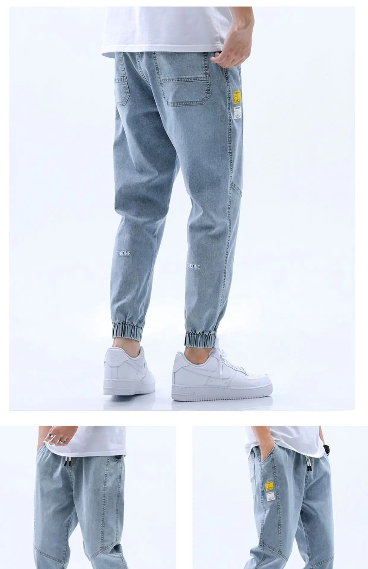 2024 Summer Men's Jeans Jogger Thin Harem Pants Cotton Banded Pant Korea Style Light Blue Hip Hop Beam Feet Casual Trousers Male