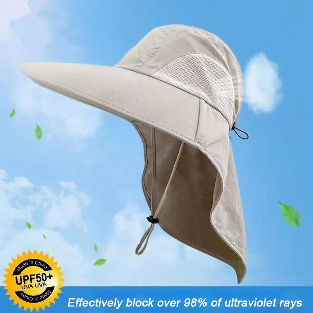 Wide Brim Sun Hat with Neck Flap for men women Adjustable Outdoor 50+UPF Protection Safari Cap Hiking Fishing Hat