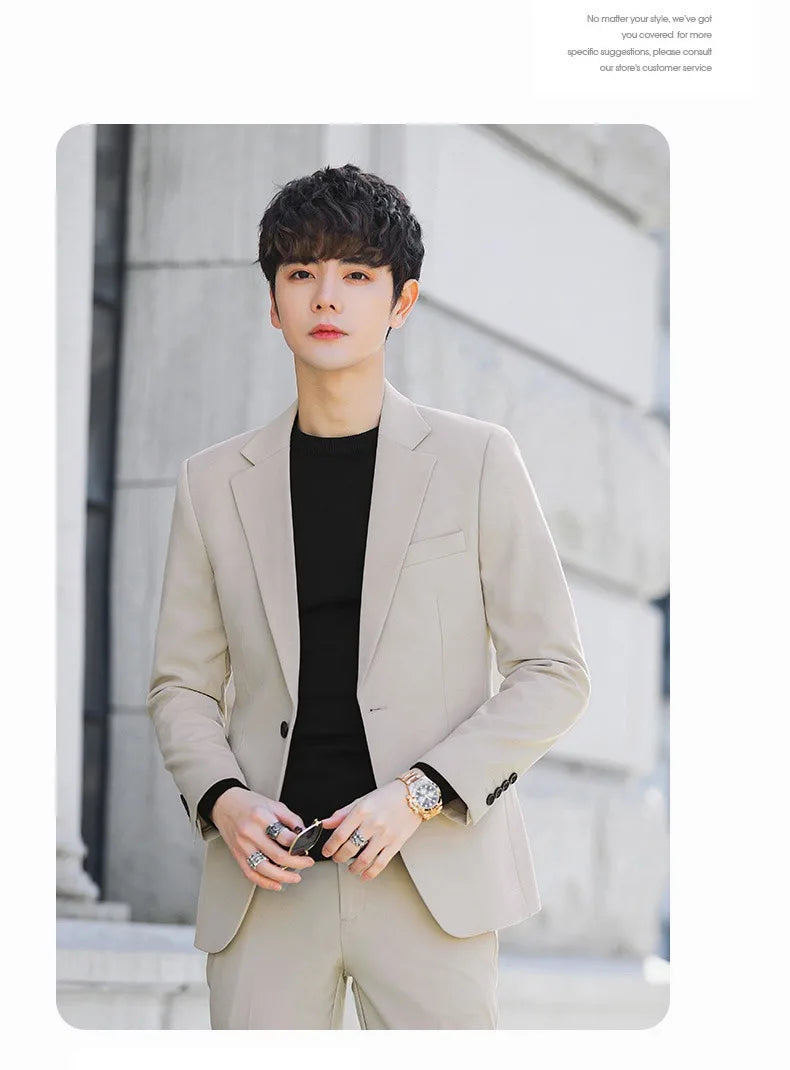 S-6XL Men's Business Casual Blazer Korean Trend Slim Fit Solid Color Suit Jacket Elegant Luxury Blazers Single Top Groom Wedding